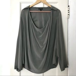 Gray Silk Eileen Fisher Draped Blouse w/Tab Sleeve